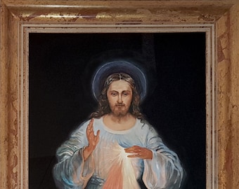 Painting of Merciful JESUS according to the painting by Eugeniusz Kazimirowski, for a gift, oil painting, sacred, frame, portraits