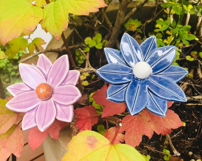 Ceramic flower (1pc), Handmade flower, Porcelain flower, Garden sculpture, Yard art, Garden art, Garden decorations, Garden Stake
