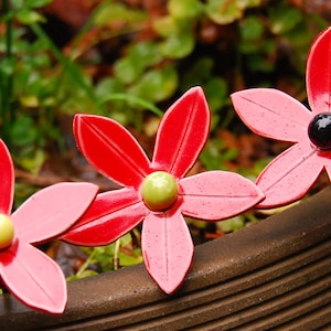 Porcelain flowers, (3 pcs), Set of 3, Red flowers, Ceramic flowers, Handmade flowers, Garden Flowers, Garden stakes, Flower on stem