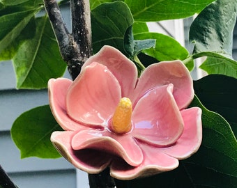 Pink Magnolia, (1 pc), Magnolia, Ceramic magnolia, Handmade magnolia, Garden art, Ceramic flowers, Garden Stake