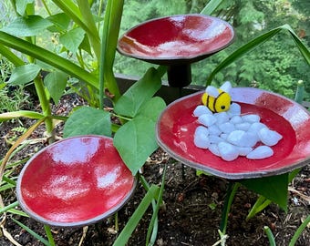 Birdbath (1 pc), Bee Bath, Bird feeder, Garden Stake, Yard Art, Ceramic Birdfeeder, Garden Decoration, Garden Art, Garden sculpture