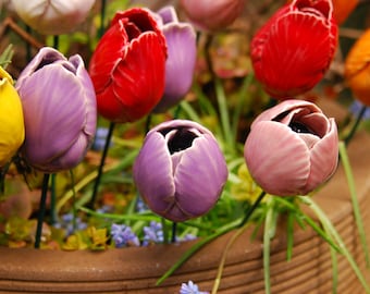 はなかざりのトルソ Tulip, (1 Pc), Ceramic Tulip, Handmade Tulip, Porcelain
