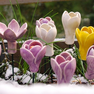 Crocus, (2 pc), Porcelain crocus, Porcelain flowers handmade, Ceramic crocus with stem, Garden decoration, Garden art, Porcelain crocus