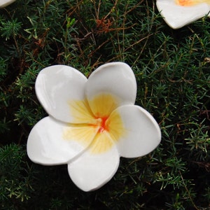 Plumeria, (1 pc),  Frangipani, Porcelain flowers handmade, Ceramic flowers with stem, Garden decoration, Garden art,  flower
