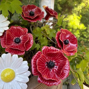Poppy, (1 pc), Red Poppy flower, Ceramic Flower, Oriental poppy, Porcelain flower, Ceramic poppy, Garden art, Ceramic flowers, Garden Stake