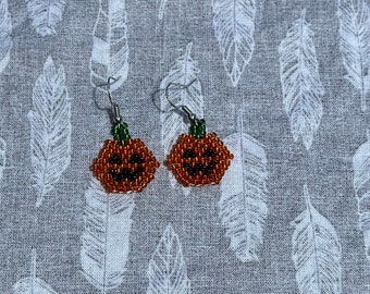 Handmade Jack-O'-Lantern Seed Bead Earrings