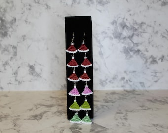 Beaded Santa Hat Earrings • Handmade Christmas Jewelry