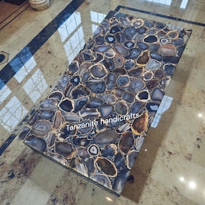 Black Agate  Dining Table Top Stone Centerpiece for Sofa, Dining, Kitchen, Unique Modern Arts Interior Coffee Table Top