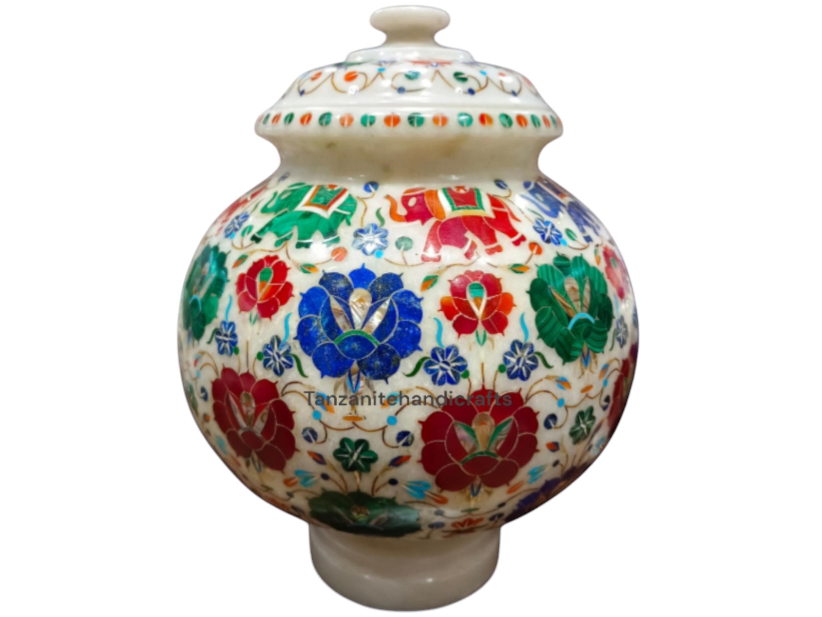 【新品・未使用】大理石花瓶＋タージマハルモニュメント 豪華な外観のマルチカラー大理石象嵌フラワーポット、白い大理石の花瓶