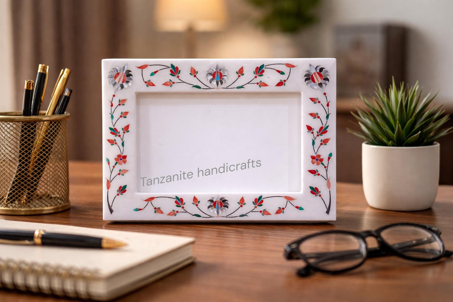 Alabaster Marble Inlay Photo Frame Handmade Unique Design for Living ...