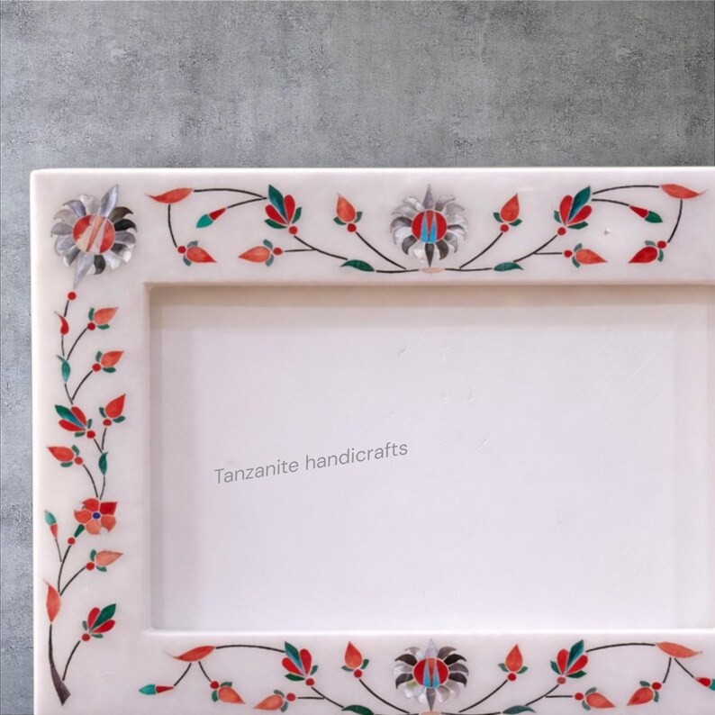 Alabaster Marble Inlay Photo Frame Handmade Unique Design for Living ...