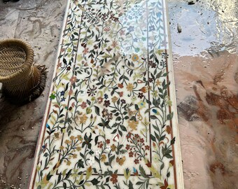 Decorative White Marble Inlay Dining Table Top handmade marquetry work for home decor office decor