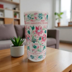 大理石の象嵌花瓶 象嵌マザーオブパール ハンドメイド 自宅オフィスの装飾 愛と結婚記念日の贈り物