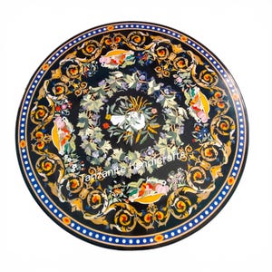 Round Marble Inlay coffee Table Top Handmade pietradura Work Modern Art Center Table Top Musaic Art