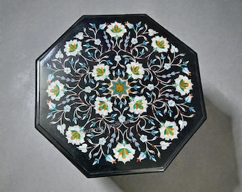 Black marble Tea End coffee table top For Living Room Office decor Handmade Pietradura work Beside the Table Corner Table Mother of pearl,
