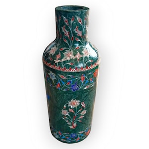Green Marble Inlay Work Flower Vase Handmade Luxary For Living Room Centerpiece,For Home/Office Decoration Display Piece
