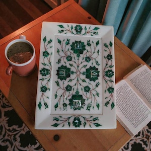 Marble Inlay Serving Tray Green Malachite Stone For Home Office Decoration Gift For Love onse