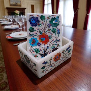 Förvaringslåda med vit marmorinlägg, bröllopspresenter, hantverk, smyckeskrin, minneslåda, present till kärleken