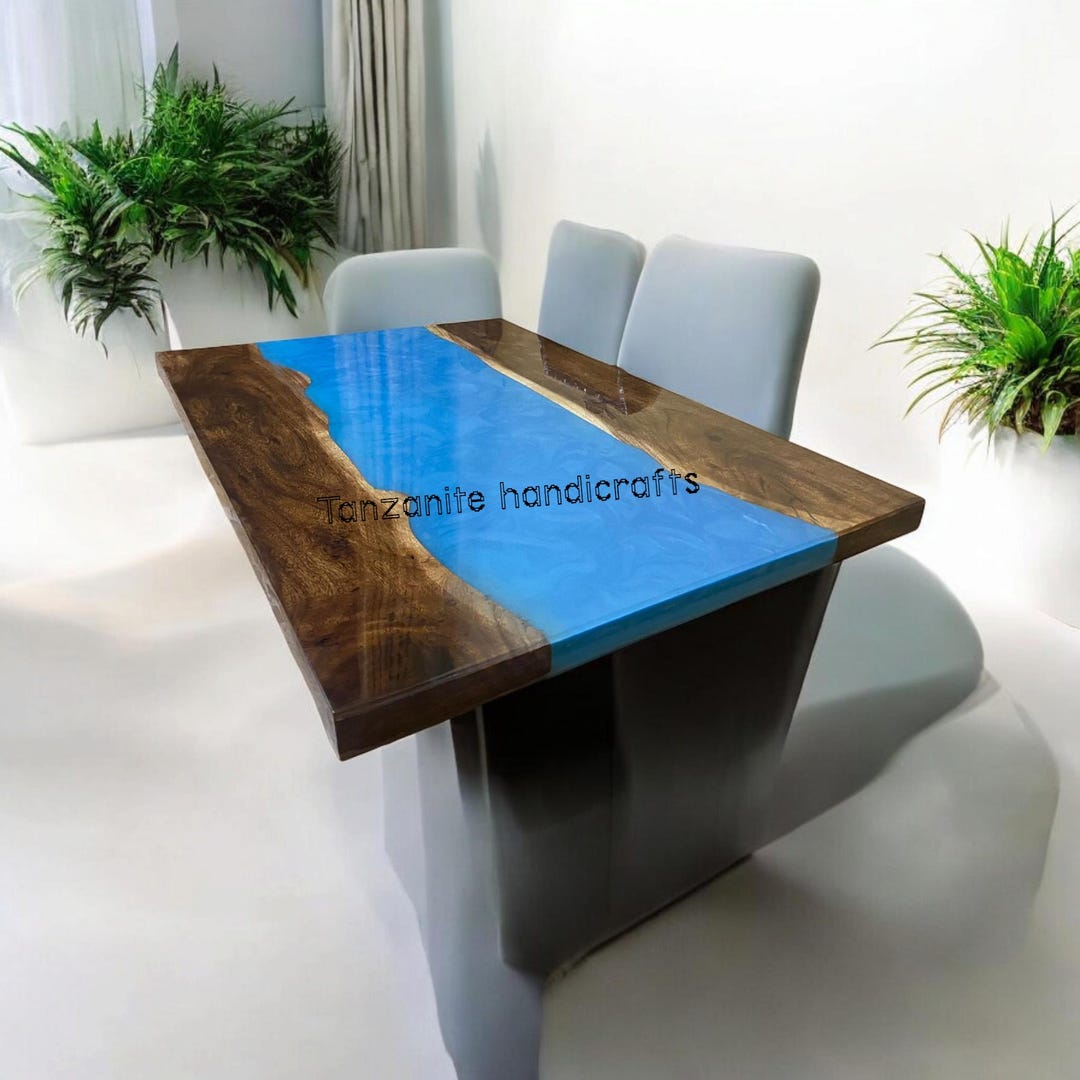 Epoxy Resin Dining Table With Wooden Base, Resin Dining Table, Modern ...