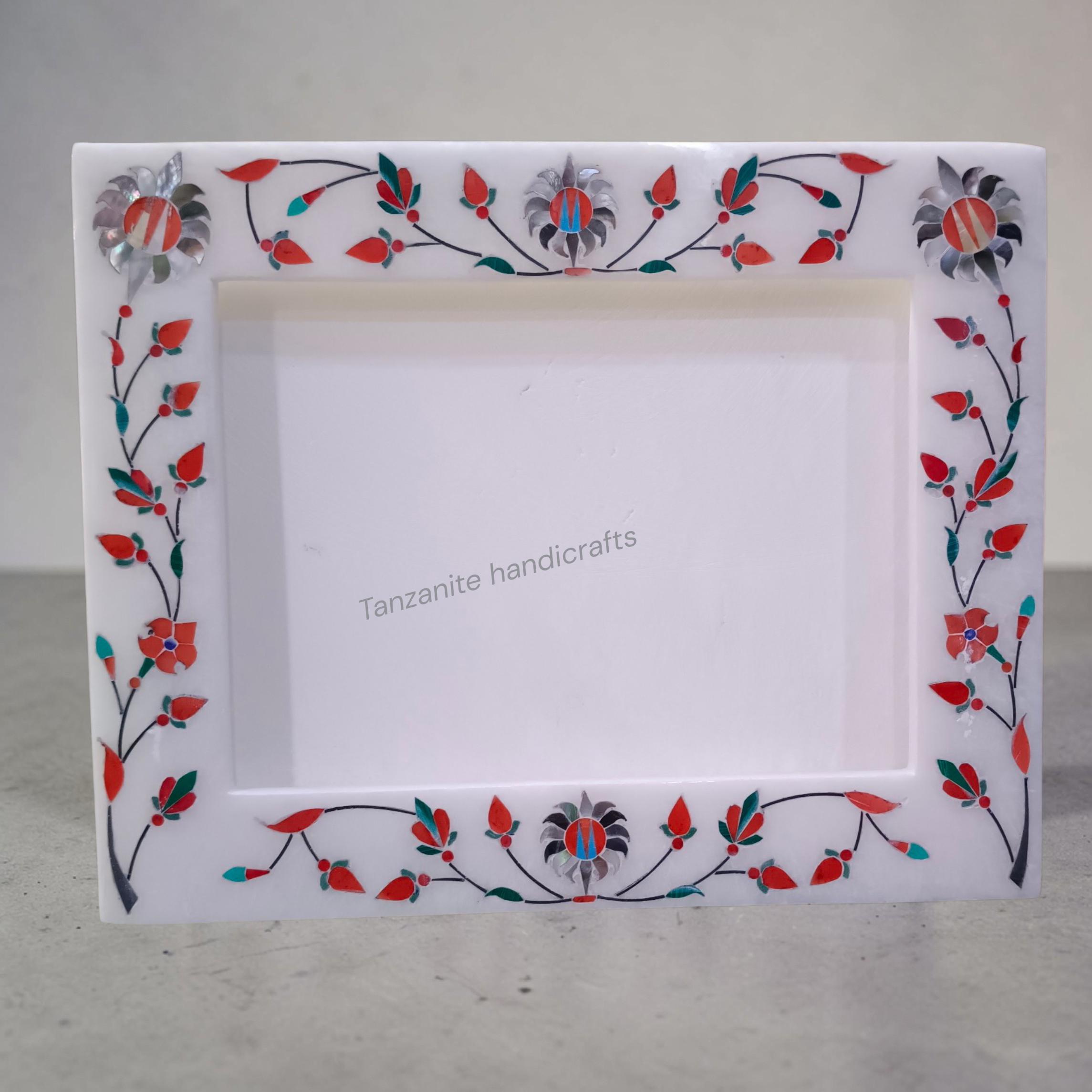 Alabaster Marble Inlay Photo Frame Handmade Unique Design for Living ...