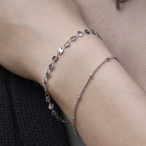 Dainty Silver Bracelets, Silver Bracelet Set, Silver Satellite Bracelet, Silver Mirror Bracelet, Tarnish Resistant Bracelets