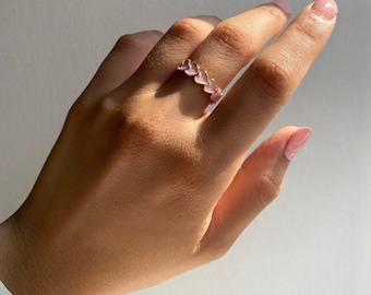 Rose Gold Vermeil Dainty Ring Colorful Enamel Heart Ring Pastel Enamel Ring Gift for her 925 Silver Heart Ring Heart Band Ring