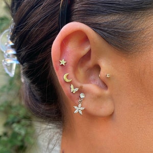 Butterfly cartilage / Star cartilage / Moon cartilage / 20g piercing / Cherry cartilage / Helix / Ball end earring