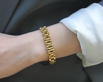 Gold Watchband Bracelet, Link Chain Bracelet, Stackable Bracelet, Chunky Bracelet