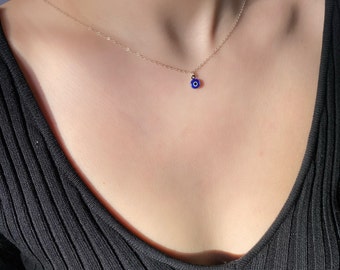 Dainty blue evil eye necklace