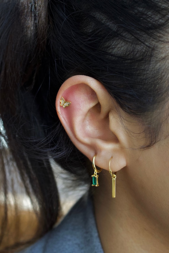Gold butterfly cartilage earring deals