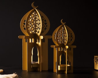 Metal Islamic Candle Holder Set of 2, Metal Islamic Lantern, Islamic Home Decor, Islamic Table Decor, Muslim Gifts