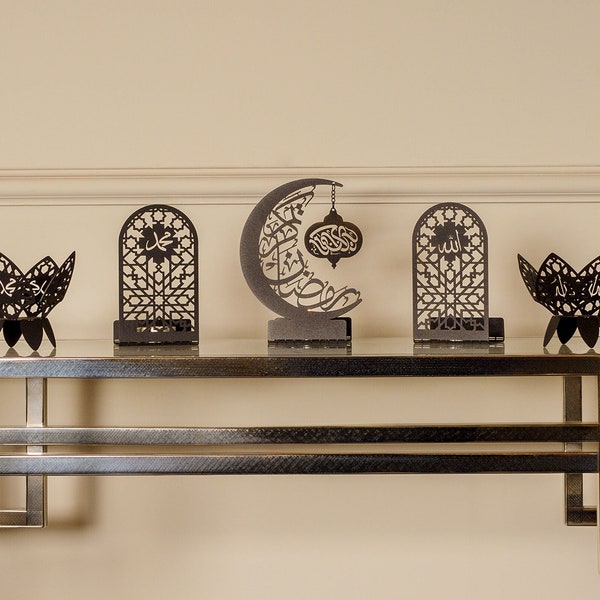 Islamic Candle Holder Set of 5 (1 of Each), Metal Ramadan Decoration for Home, Islamic Gift, Ramadan Decor, Muslim Home Table Decor