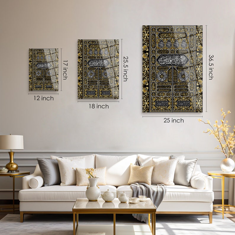 Kaaba Kiswa Tempered Glass Islamic Wall Art, Islamic Home Decor, Arabic Calligraphy, Quran Wall Art, Muslim Gifts, Arabic Wall Art 36.4"x25" | 93x63 cm