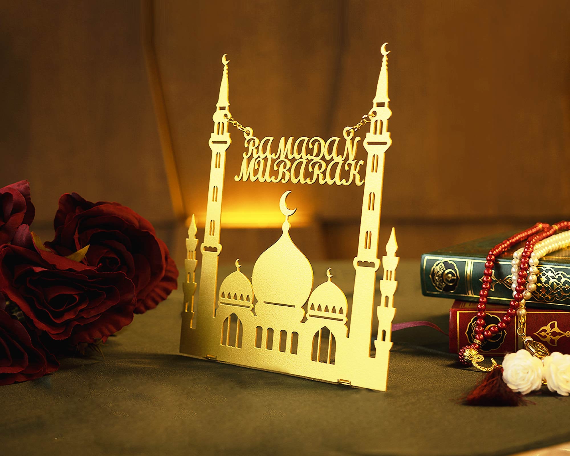 Ramadan Mubarak Dekoration, Islamischer Tischdekor aus Metall