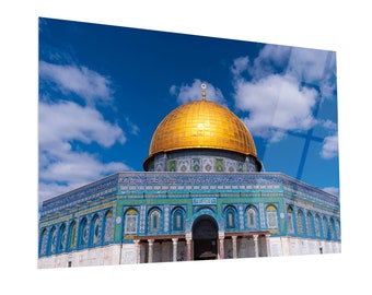 Dome of the Rock Glass Islamic Wall Art, olden Dome Wall Art, Al Aqsa Mosque Tempered Glass, Old City of Jerusalem Wall Art