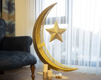 3D Metal Freestanding Ramadan Moon Decor, Ramadan Decoration for Home, Eid Tree, Islamic Home Decor, Crescent Moon, Muslim Gifts