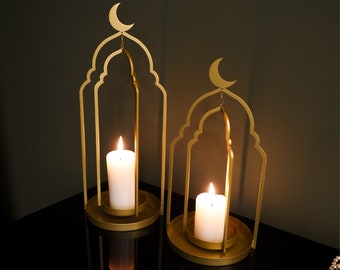 Metal Islamic Candle Holder Set of 2,  Ramadan Decoration for Home, Ramadan Gifts, Ramadan Decor, Muslim Table Decor, Eid Decoration