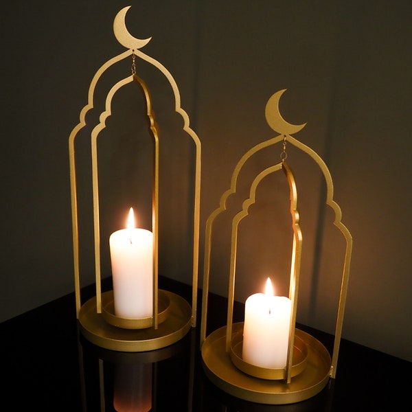 Metal Islamic Candle Holder Set of 2,  Ramadan Decoration for Home, Ramadan Gifts, Ramadan Decor, Muslim Table Decor, Eid Decoration