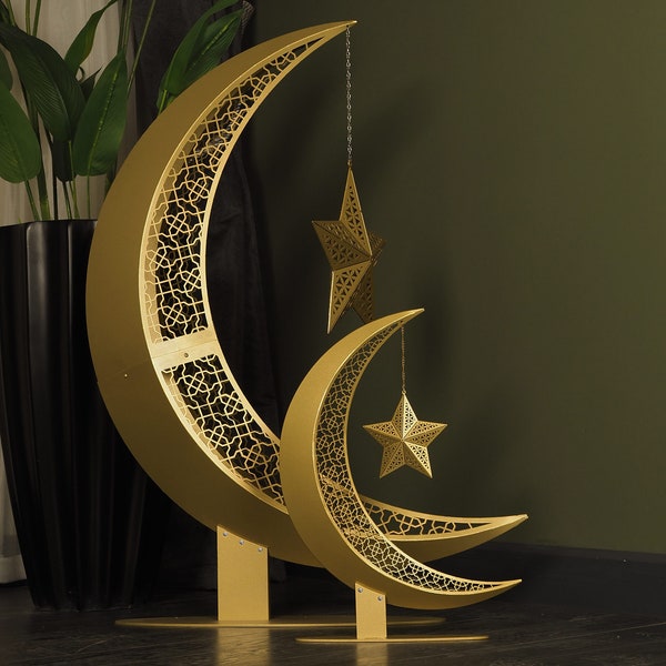 Decorazione islamica per la casa 3D a mezzaluna, decorazione islamica in metallo, arte islamica, regali musulmani, decorazione Ramadan, decorazione Eid, albero Ramadan, arte araba