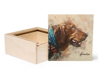 Dog Watercolor Portrait Keepsake Box, Custom Dog Watercolor Portrait Keepsake Box, Dog Watercolor Painting Keepsake Box, Dog Picture on Box