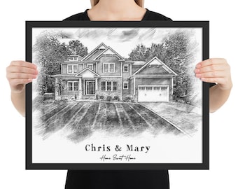 Boceto a lápiz de una casa personalizada, regalo de inauguración de la casa, regalo para la primera casa, boceto a lápiz de una casa a partir de una foto, boceto a lápiz de una casa, regalo de un agente inmobiliario