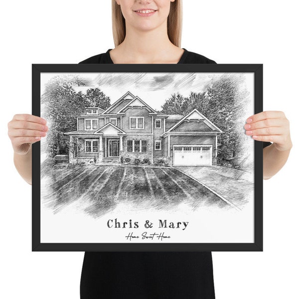 Custom Home Pencil Sketch, Housewarming Gift, First Home Gift, Pencil Sketch House From Photo, Pencil Sketch House, Realtor Gift