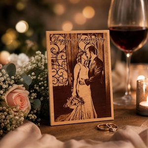 CHERRY Personalized 5th Anniversary Wood Card | Custom Wooden Anniversary Gift | Cherry Wood Keepsake | Fifth Wedding Anniversary Card