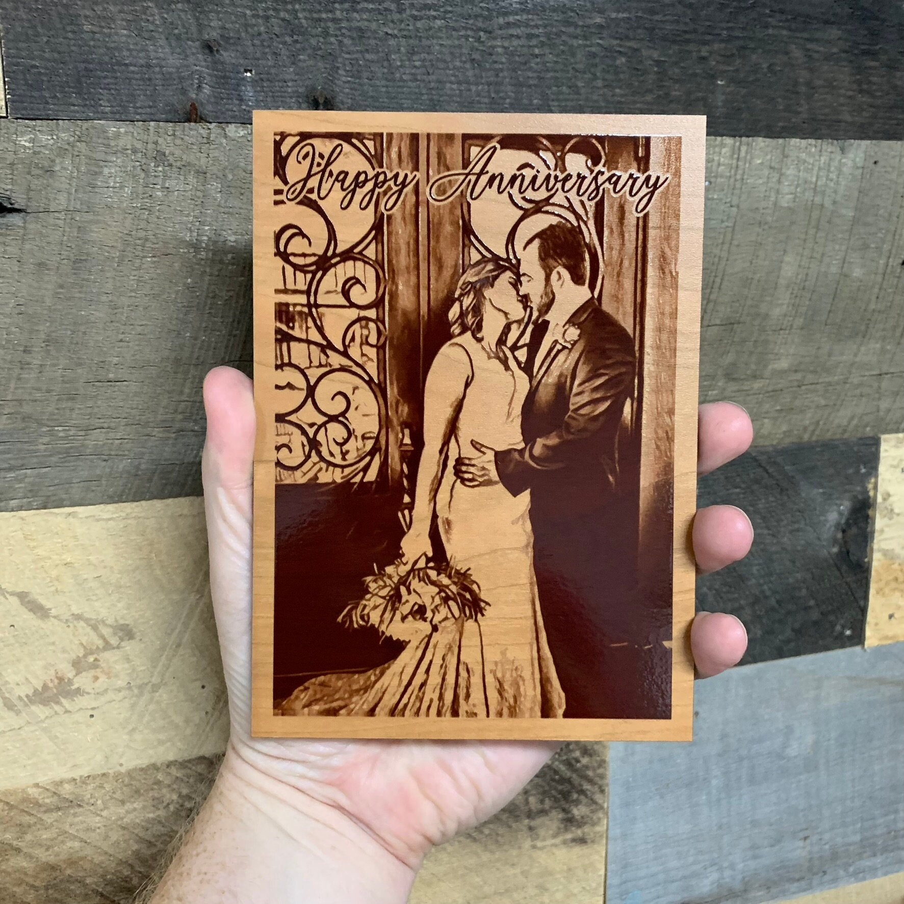 CHERRY Wood Anniversary Card, Wooden Anniversary Card, 5th Anniversary Card, Wood Love Card, Wooden Love Card, Wood Personalized Card