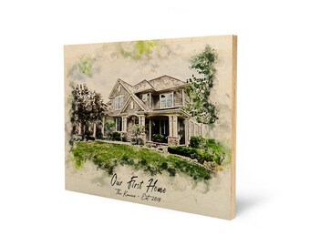 Custom Home Watercolor, Housewarming Gift, First Home Gift, Watercolor From Photo, Watercolor House On Wood, New Home Gift, Realtor Gift
