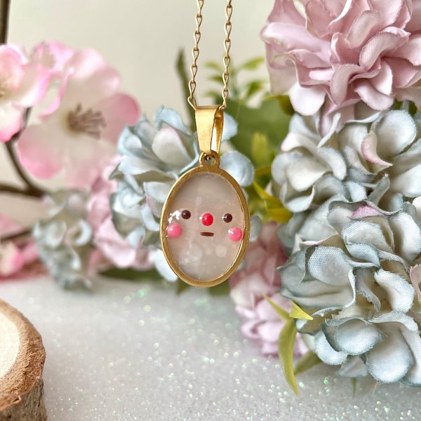 Pendant with cute face *stainless steel and polymer clay*