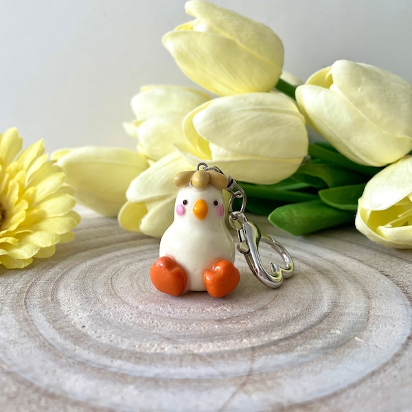 Flower duck polymer clay Keychain