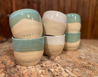 CUSTOMIZED CERAMIC TUMBLER - Stemless Wine Glass, Stoneware Cup