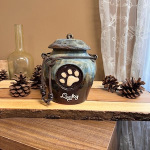 PET CREMATION URN - Custom Dog Print Stoneware Urn