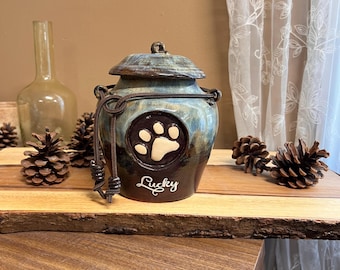 PET CREMATION URN - Custom Dog Print Stoneware Urn
